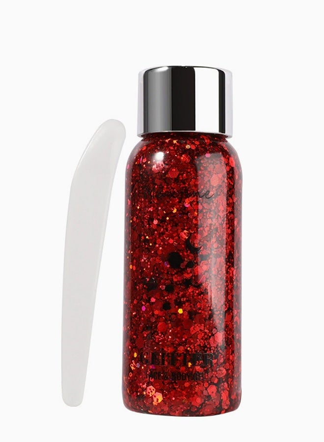 Red Face & Body Glitter Gel, Holographic Sequins Makeup for Eyes, Hair & Nails, Long-Lasting Sparkle for Festivals & Parties - Image 1
