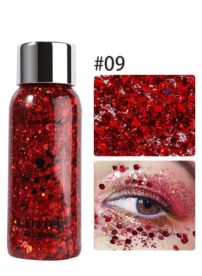 Red Face & Body Glitter Gel, Holographic Sequins Makeup for Eyes, Hair & Nails, Long-Lasting Sparkle for Festivals & Parties - Image 2