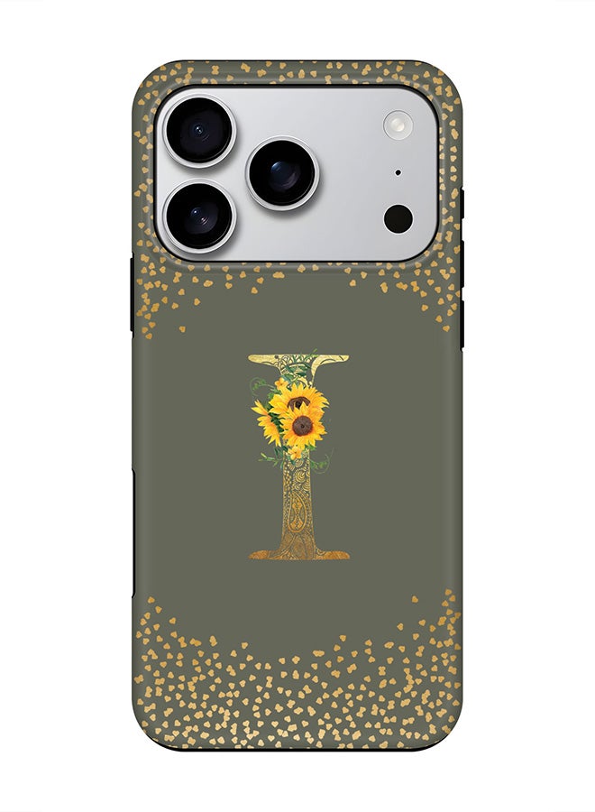 Stylizedd Tough Pro Magnetic Case for iPhone 17 Pro, Dual Layer hybrid PC + TPU Mobile Cover Matte - Custom Floral Monogram - I  (Olive Green )