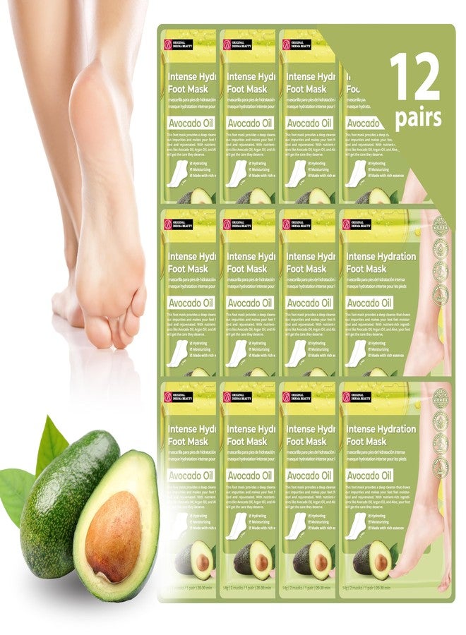innerest Original Derma Beauty Foot Mask 12 Pairs Intense Hydration Avocado Oil Moisturizing Foot Mask Set Body Exfoliator Callus Remover Foot Masks Foot Bath Pedicure Supplies for Beauty & Personal Care - Image 1