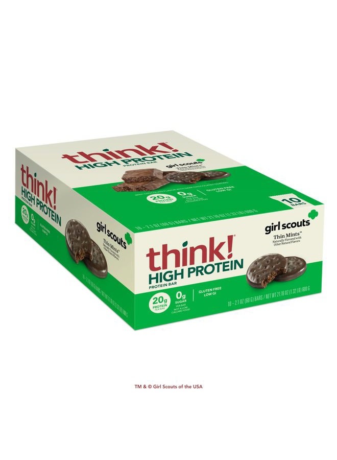 think! Protein Bars, High Protein Snacks, Gluten Free, Low Sugar Energy Bar with Whey Protein Isolate- Chocolate Mint, Pack of 10 - Image 1