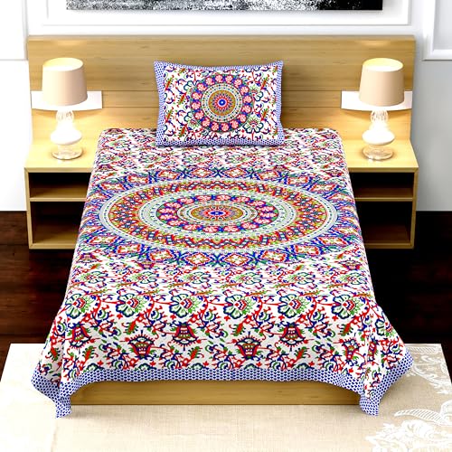 RajasthaniKart® Comfort Rajasthani Jaipuri Traditional Sanganeri Print 144 TC 100% Cotton Single Bedsheet with 1 Pillow Covers (Single, Blue) - Image 2