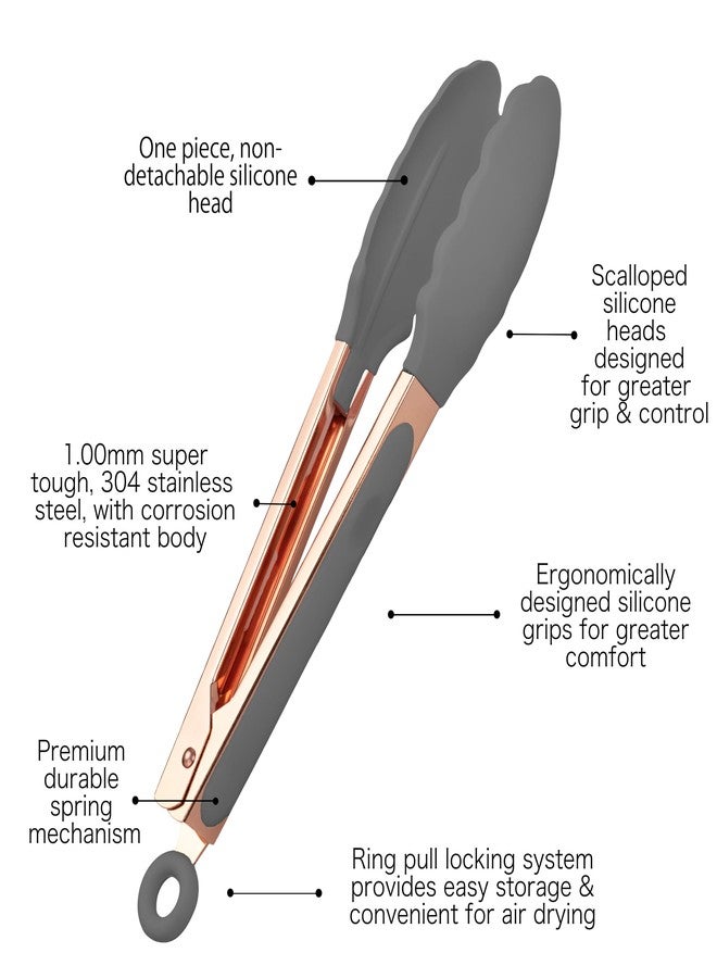 كوك ويذ كولرز طقم ملاقط مطبخ وشواء من الفولاذ المقاوم للصدأ برؤوس سيليكون، قطعتان، رمادي - Image 4