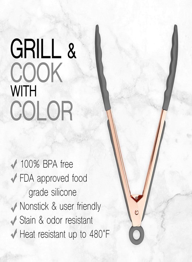 كوك ويذ كولرز طقم ملاقط مطبخ وشواء من الفولاذ المقاوم للصدأ برؤوس سيليكون، قطعتان، رمادي - Image 2