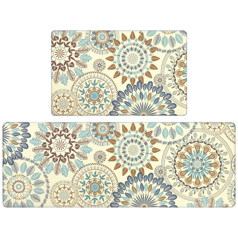 Pauwer Boho Kitchen Rugs Set of 2 Anti Fatigue Mats for Kitchen Floor Cushioned Kitchen Rugs and Mats Non Skid Waterproof Kitchen Runner Comfort Standing Mat - Image 1