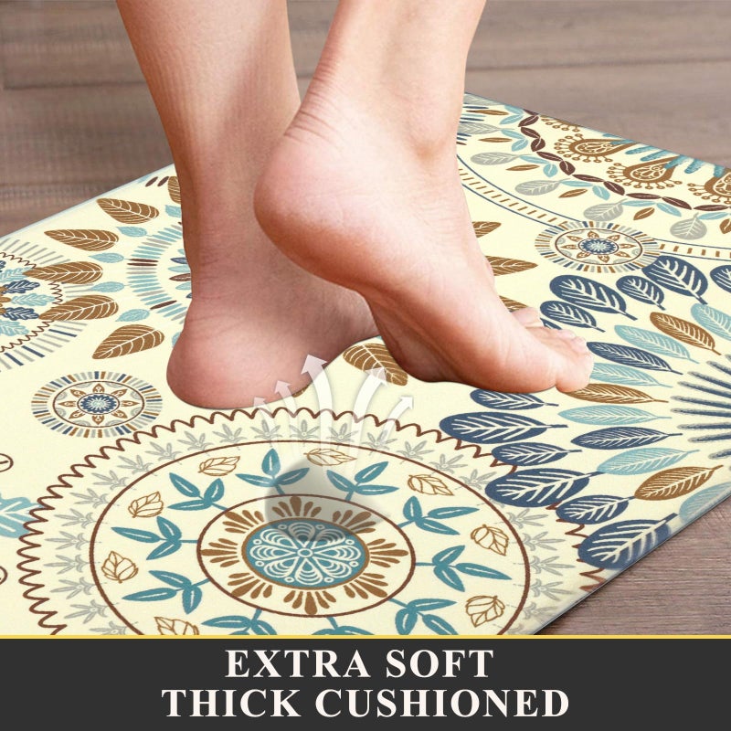 Pauwer Boho Kitchen Rugs Set of 2 Anti Fatigue Mats for Kitchen Floor Cushioned Kitchen Rugs and Mats Non Skid Waterproof Kitchen Runner Comfort Standing Mat - Image 2