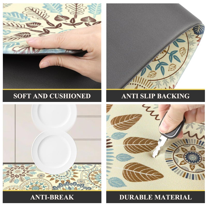 Pauwer Boho Kitchen Rugs Set of 2 Anti Fatigue Mats for Kitchen Floor Cushioned Kitchen Rugs and Mats Non Skid Waterproof Kitchen Runner Comfort Standing Mat - Image 4