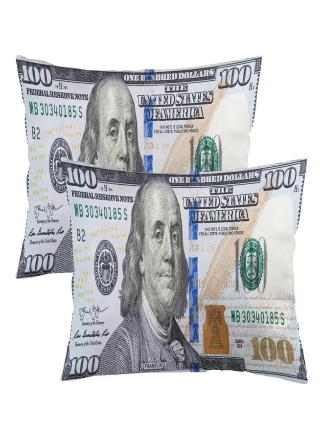 KENADVI Money Throw Pillow Cover Queen Size Set of 2, 100 Dollar Bill USA Money Funny Hundred Dollar, Lumbar Pillow Case Standard Size Pillow Cover with Zipper, 20"x30" - Image 1