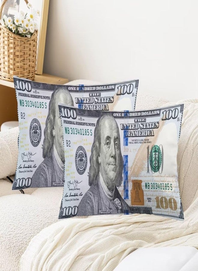 KENADVI Money Throw Pillow Cover Queen Size Set of 2, 100 Dollar Bill USA Money Funny Hundred Dollar, Lumbar Pillow Case Standard Size Pillow Cover with Zipper, 20"x30" - Image 3