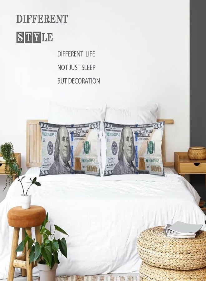 KENADVI Money Throw Pillow Cover Queen Size Set of 2, 100 Dollar Bill USA Money Funny Hundred Dollar, Lumbar Pillow Case Standard Size Pillow Cover with Zipper, 20"x30" - Image 2