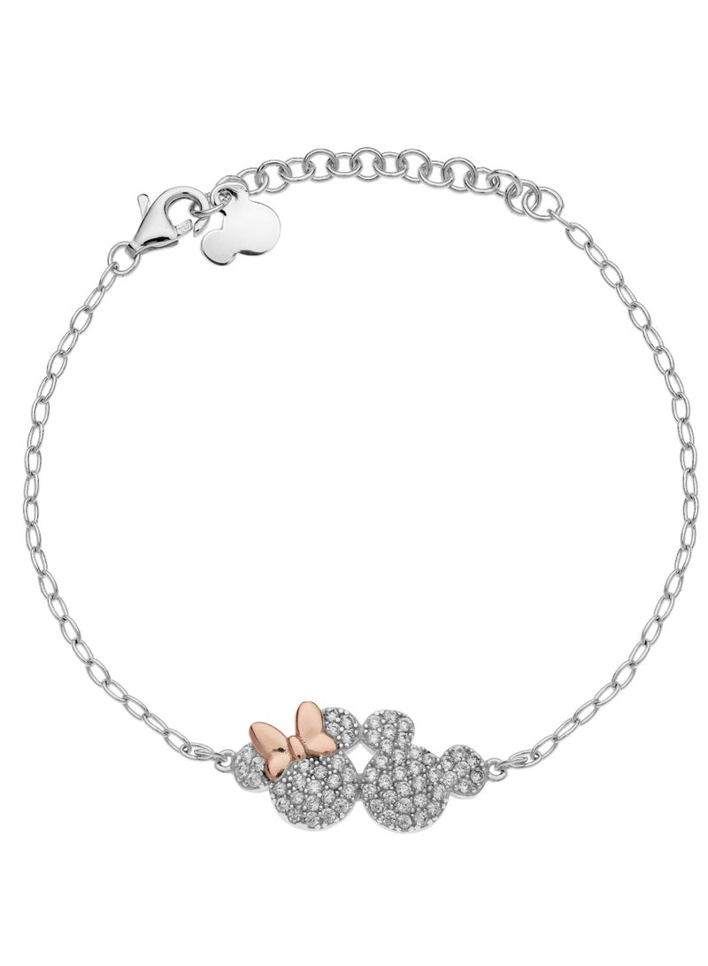 Disney "Official" Mickey & Minnie Mouse Charm Bracelet in 18k Sterling Silver - Image 1