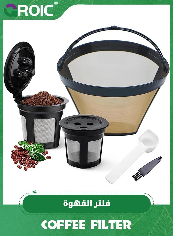 جرويك Coffee Filter,Reusable Coffee Filter Set,Durable Stainless Steel Holder Mesh Funnel Baskets,Stainless Steel Mesh Coffee Filter,Coffee Supplies - Image 1