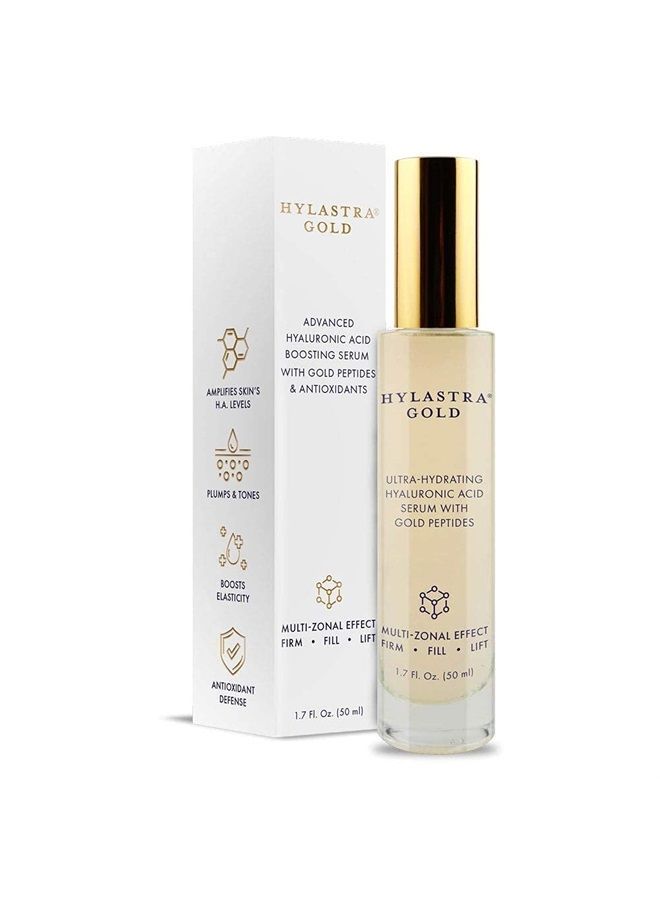 Purity Products Hylastra Gold by Purity Products – Hyaluronic Acid Serum Infused with Anti-Aging Gold Peptides + Vitamin A, E, & CoQ10 – Increase Skin Hydration by 24X - Clinically Proven Volumizing Effect (1.7 oz)
