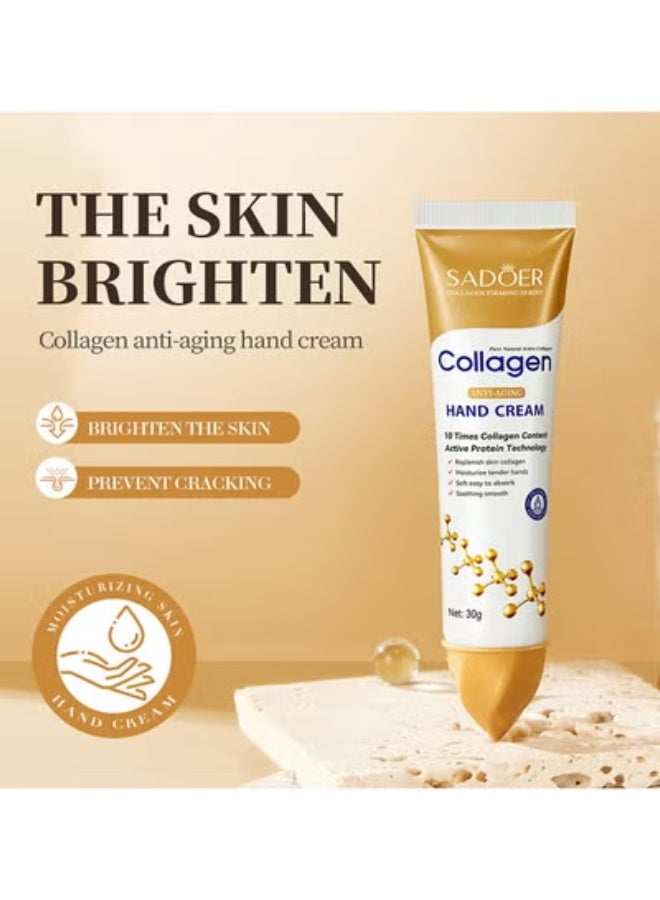 SADOER Collagen Anti-Acing Hand Cream, Nourishing Whitening Moisturizing Skin Care Cream, Fast Absorbing Anti Ageing Hand Cream, Smooth and Soft Skin Crack Repair Cream To Remove Wrinkles Darkness, 30g - Image 1