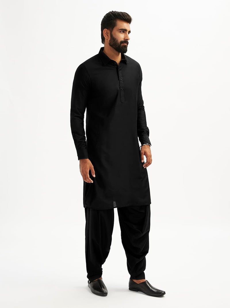 VASTRAMAY Men's Black Viscose Pathani Kurta Set, Traditional Pathani Khan Suit Set in Soft Comfortable Feel Viscose Fabric, and Salwar Patiala Pyjama (VASMPT598BLnPTY1BL_38) - Image 4