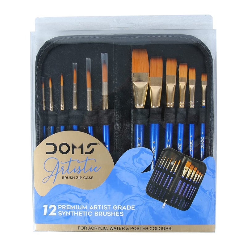 DOMS Artistic Paint Brush Set with Zip Case (12 Brushes x 1 Set) - Image 1