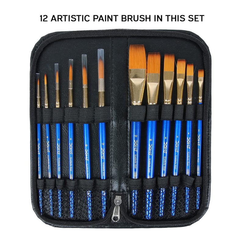 DOMS Artistic Paint Brush Set with Zip Case (12 Brushes x 1 Set) - Image 2