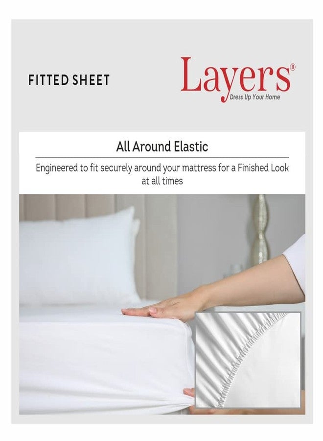 Layers ملاءة سرير قطنية 100%، 144 خيط، بمطاط، مناسبة لسرير مزدوج أو سرير كينج، مع غطاءين للوسائد (بيج، بنقشة سادة)، مطاط محيطي، ماصة للرطوبة، مريحة في جميع الفصول - مجموعة بي بولد - Image 5