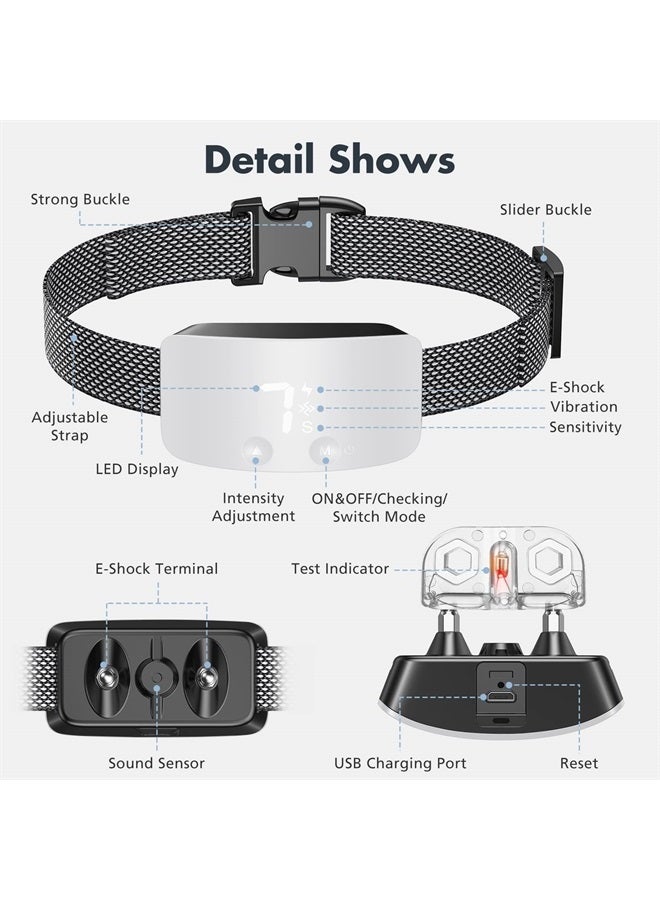 Bark Collar for Dogs,Rechargeable Anti Barking Training Collar with 7 Adjustable Sensitivity and Intensity Beep Vibration for Small Medium Large Dogs (White)