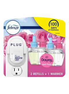 febreze Febreze Plug In Air Freshener, Odor-Fighting Scented Oil Starter Kit, Air Fresheners for Home and Bathroom and Kitchen, Long Lasting for Strong Odors, Downy April Fresh Scent, Warmer + 2 Refill  - Image 1