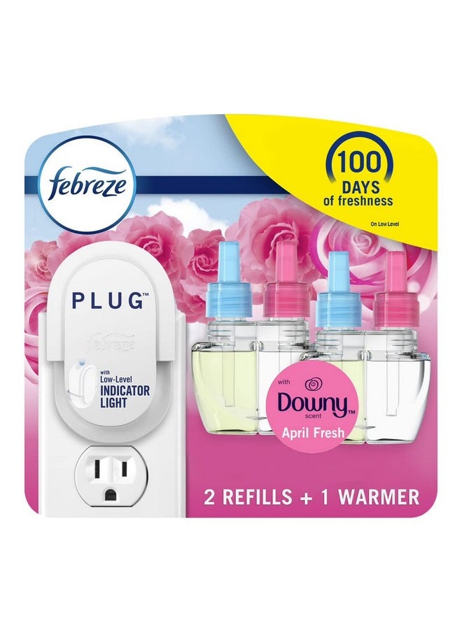 febreze Febreze Plug In Air Freshener, Odor-Fighting Scented Oil Starter Kit, Air Fresheners for Home and Bathroom and Kitchen, Long Lasting for Strong Odors, Downy April Fresh Scent, Warmer + 2 Refill  - Image 1