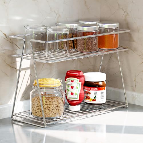 WonderStand NIMBUS | 2-Tier Countertop Spice Rack Storage Shelf Organizer and Home/Kitchen Spice Rack (Stainless Steel) - Image 1