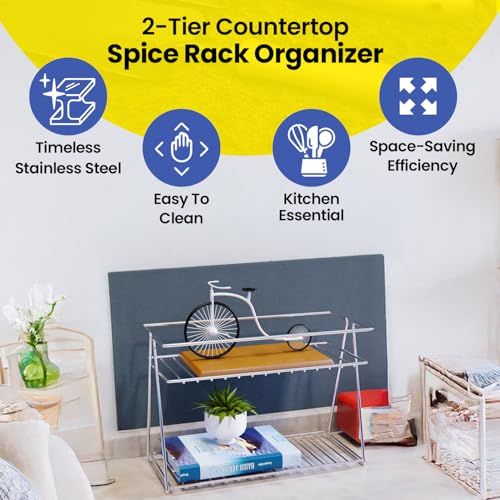 WonderStand NIMBUS | 2-Tier Countertop Spice Rack Storage Shelf Organizer and Home/Kitchen Spice Rack (Stainless Steel) - Image 2
