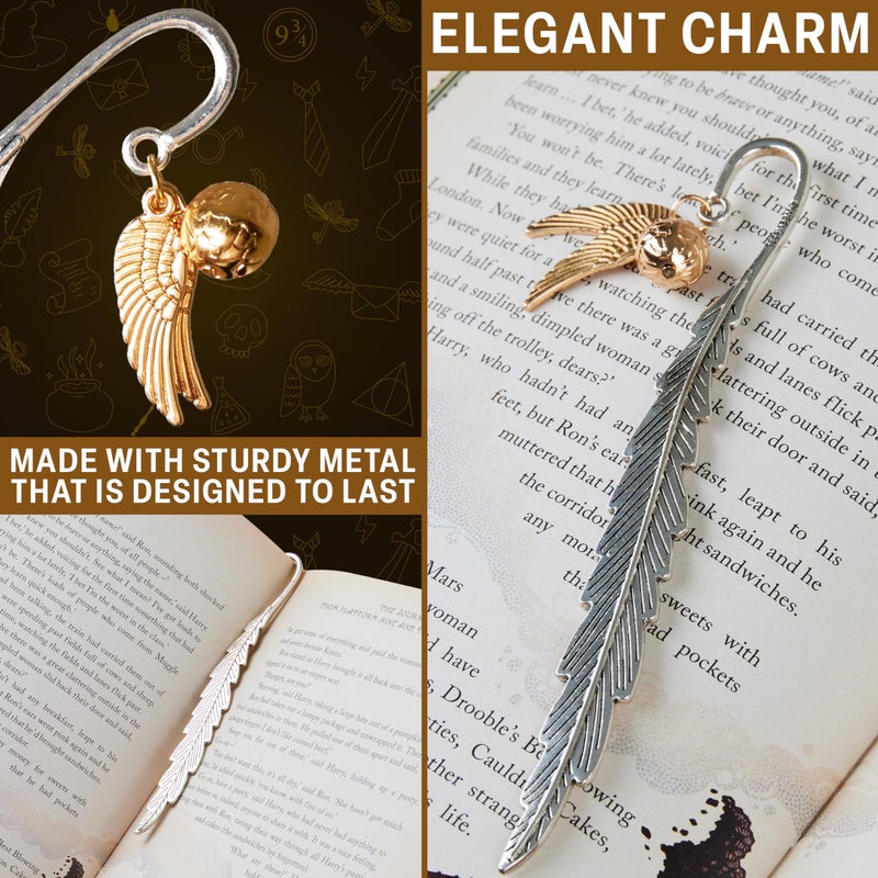 Harry Potter Metal Bookmark with Hanging Charm Golden Snitch Hogwarts Reading Gifts Book Lovers Gift Box (Golden Snitch) - Image 4