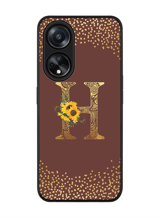 Stylizedd Rugged Black edge case for Oppo A98 5G, Slim fit Thin Cover- Custom Monogram Initial Letter Floral Pattern Alphabet-H  (Brown ) - Image 1