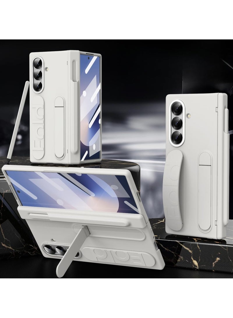 Silicone Case Compatible with Samsung Galaxy Z Fold 7 Cover with Screen Front Film and Foldable Bracket, Anti Shock and Anti Fall Cover with Wristband/Pen Slot and Pen - Image 1