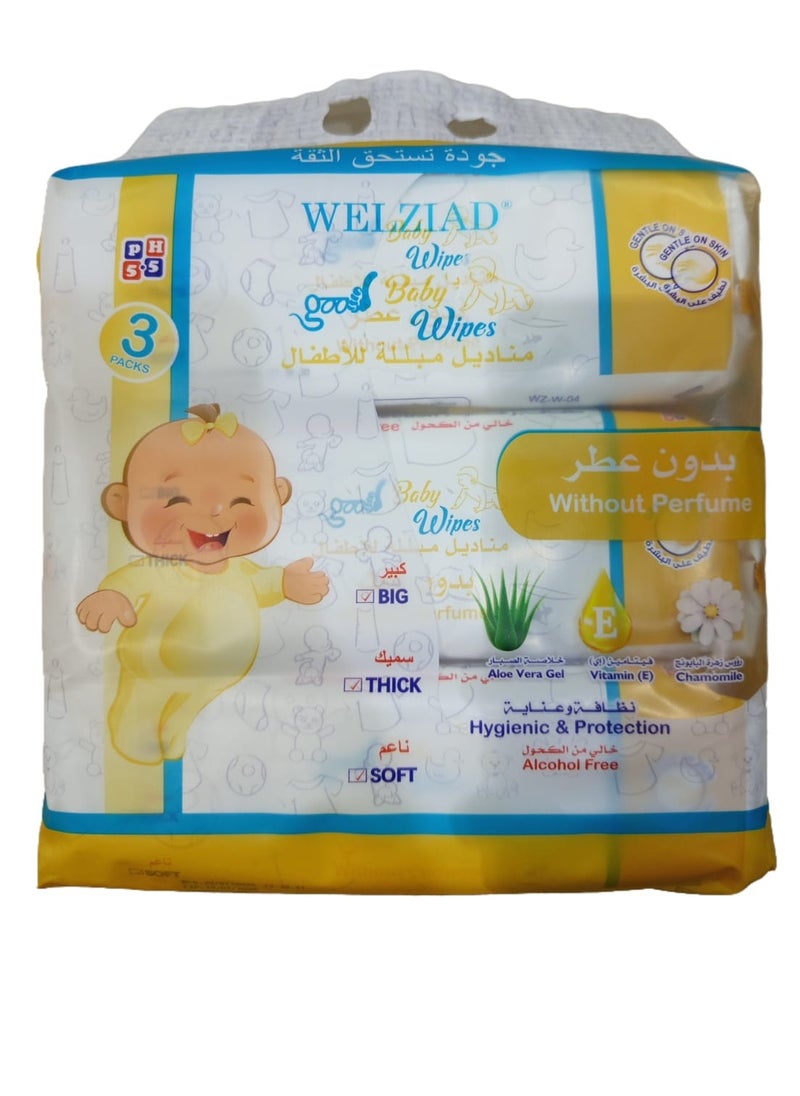 WELZIAD 3  Piececs of Baby Wipes Unscented   3 *80  Wipes  - Image 1