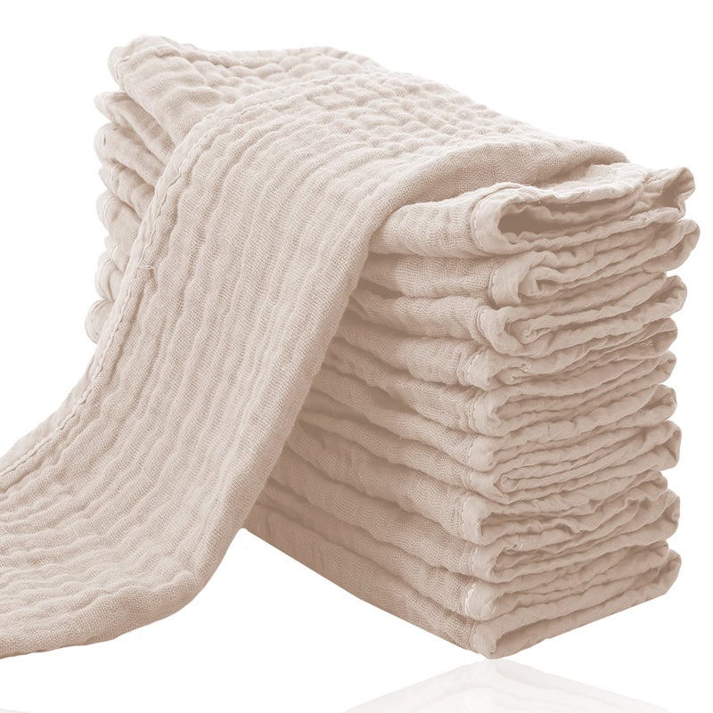 Cute Castle 12 Pack Muslin Burp Cloths for Baby - Ultra-Soft 100% Cotton Baby Washcloths - Large 20'' by 10'' Super Absorbent Milk Spit Up Rags - Burpy Cloths for Unisex, Boy, Girl - Brown - Image 1