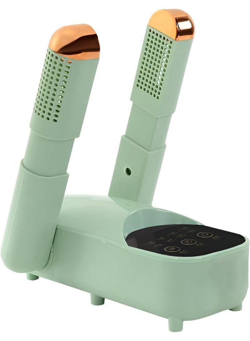 Smart dual electric shoe dryer with warm air technology – Fast and safe drying for all types of shoes and boots. Removes moisture, odors, and bacteria. Maintains shoe shape and extends life. Modern, energy-saving design with temperature and time control. Suitable for home and travel. (Green) 4584 - Image 1