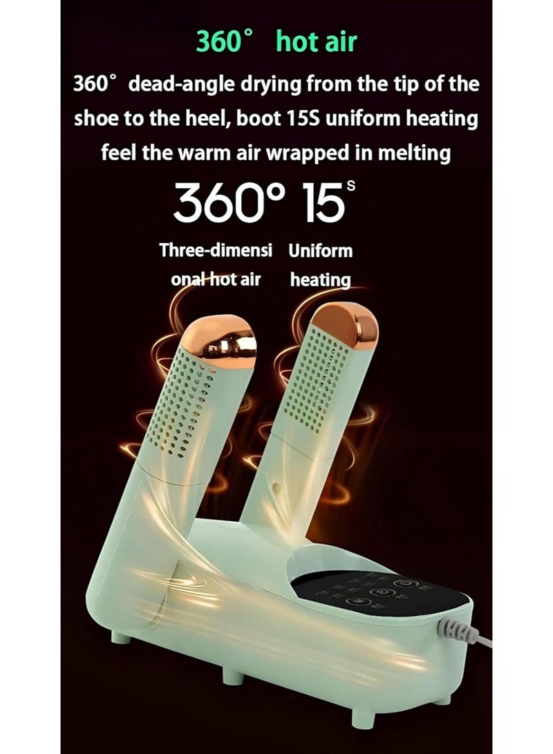Smart dual electric shoe dryer with warm air technology – Fast and safe drying for all types of shoes and boots. Removes moisture, odors, and bacteria. Maintains shoe shape and extends life. Modern, energy-saving design with temperature and time control. Suitable for home and travel. (Green) 4584 - Image 2