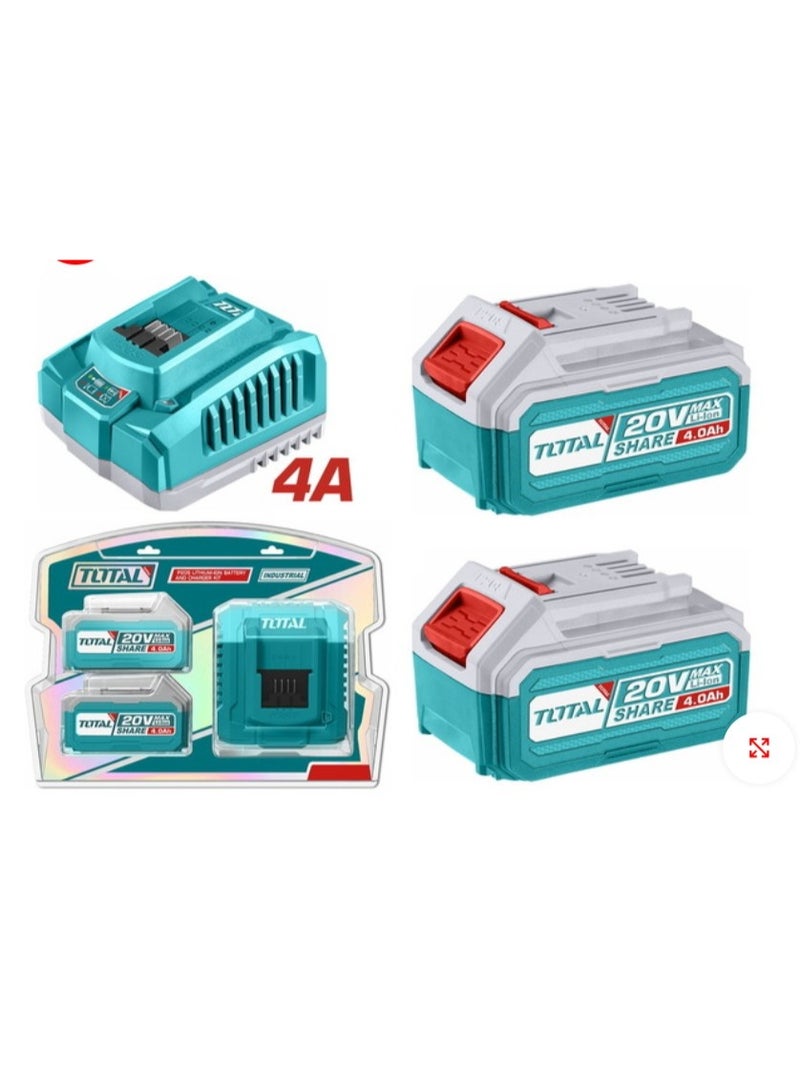 توتال طقم 2 بطارية 20 فولت 4 امبير +شاحن توتال