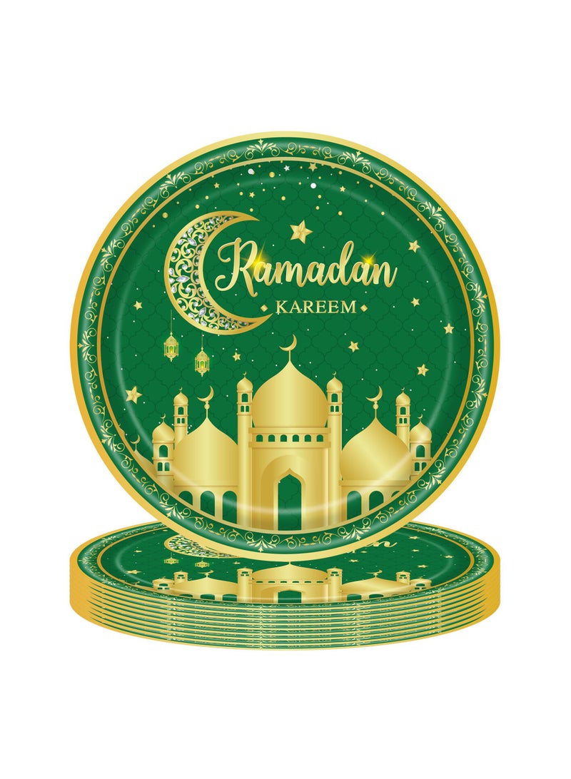 general 170 Pcs Ramadan Party Supplies Decorations For Home Eid Ramadan Mubarak Banner Black And Gold Plates And Napkins Set Disposable Paper Plates Napkins Banner Tablecloth For Ramadan Party Decorations - Image 2