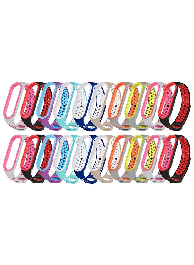 20 Pieces of Air-Hole Sport Strap Band for Xiaomi Mi Band 6 Mi Band 5 Band - Durable TPU Silicone Replacement Wristband Anti-Off Waterproof Bracelet Strap