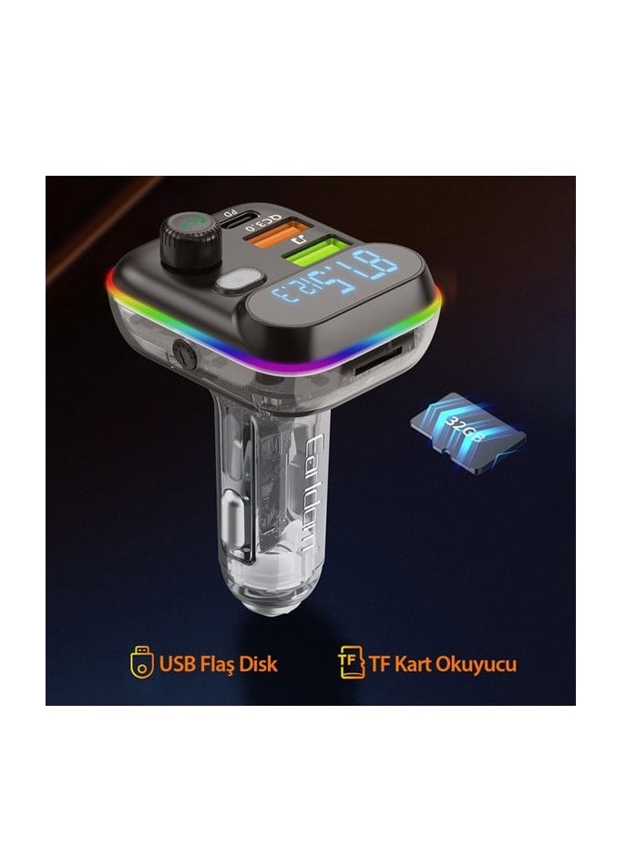 Earldom "EARLDOM M80 Bluetooth USB 3.0 and Type-C PD Fast Charge FM Transmitter Black"  - Image 2