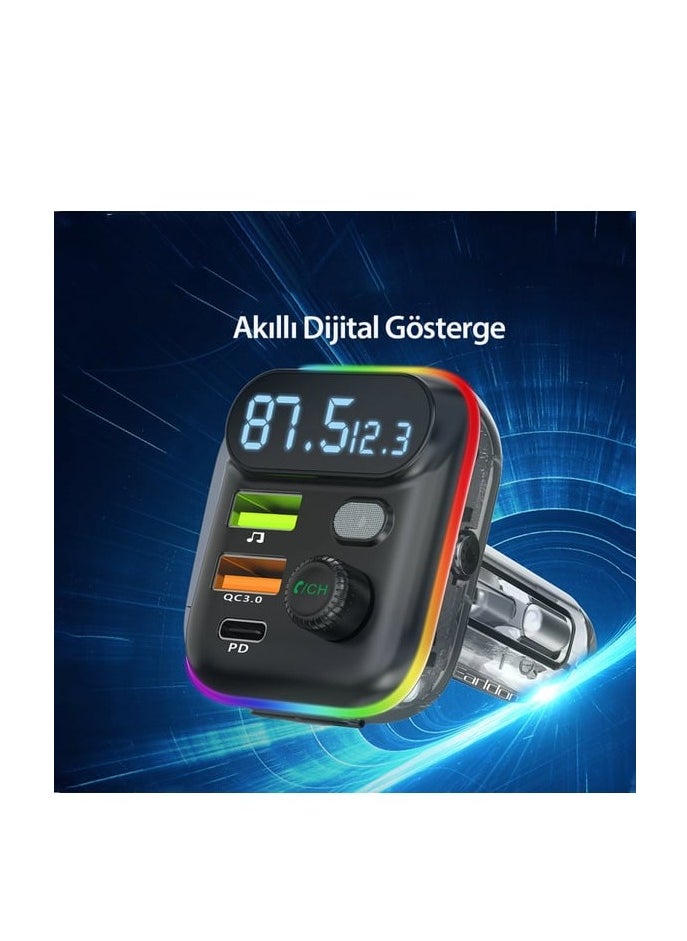 Earldom "EARLDOM M80 Bluetooth USB 3.0 and Type-C PD Fast Charge FM Transmitter Black"  - Image 4