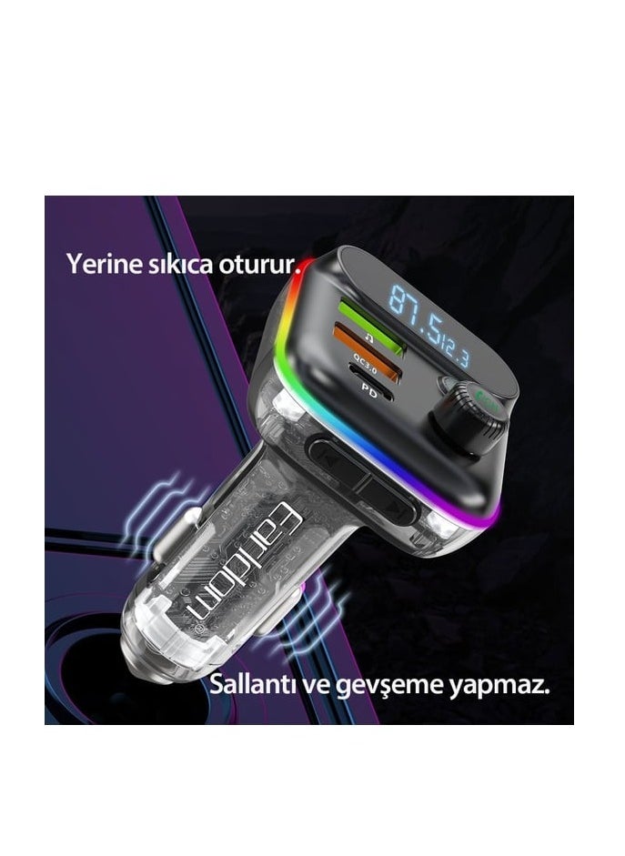 Earldom "EARLDOM M80 Bluetooth USB 3.0 and Type-C PD Fast Charge FM Transmitter Black"  - Image 3