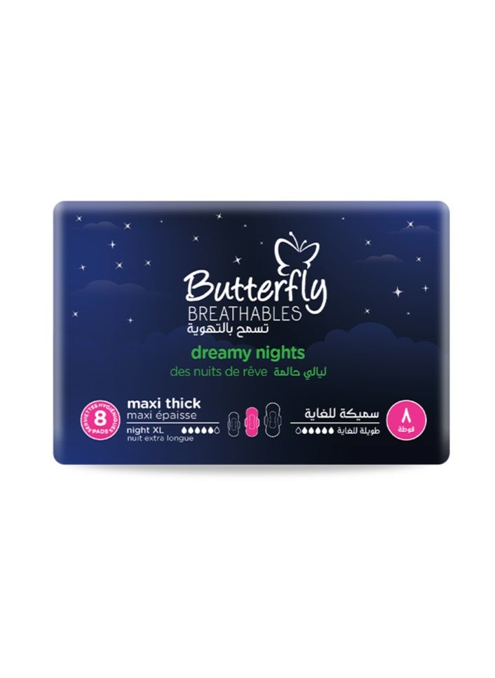 BUTTERFLY Butterfly Breathables Sanitary Pads Maxi Dry Night Light XL - 8 Count, Pack of 2  - Image 2