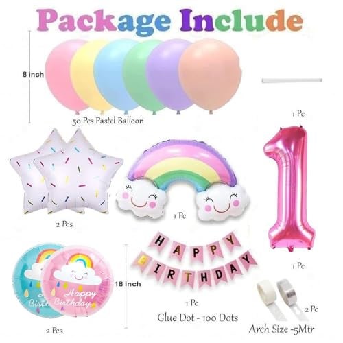 Pop The Party 59-Piece Pastel Rainbow Balloon Arch Garland Kit – Birthday Balloons with Happy Birthday Banner, Arch & Glue Dots for 1st Birthday Decoration - Image 2
