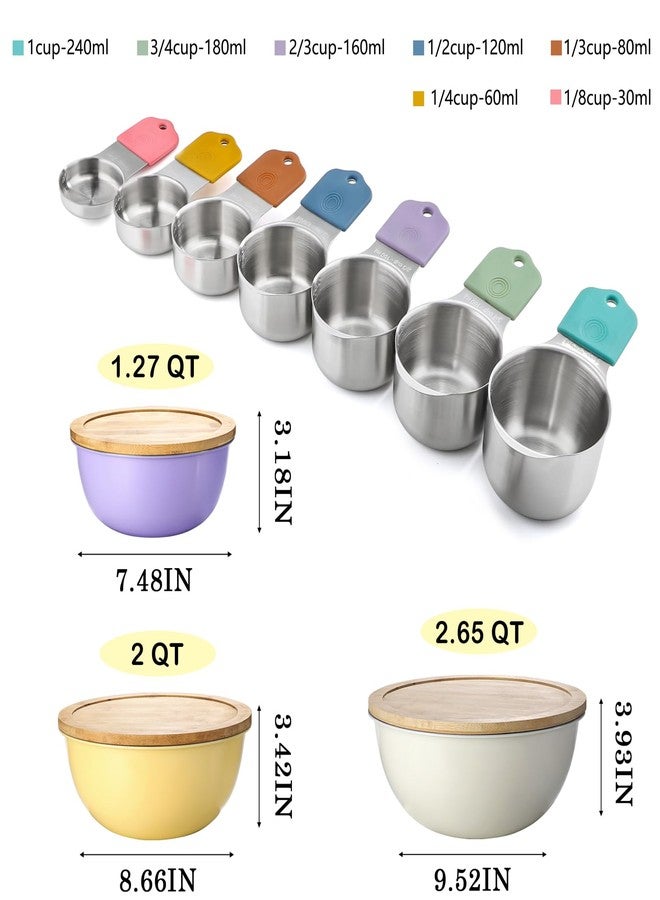 Turewin Magnetic Measuring Cups Set Includes 7 Stainless Steel Magnetic Measuring Cups and 3 Mixing Bowls with Wooden Lids Kitchen Measuring Tools for Cooking or Baking - Image 2
