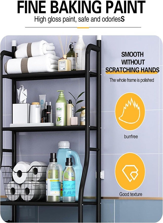 0TO1 TECH Toilet Storage Shelf 3-Story Bathroom Storage Shelf Bathroom Organizer No Drilled Toilet Organizer Black - Image 4