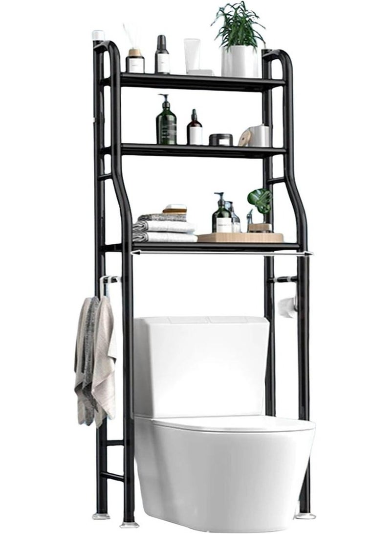 0TO1 TECH Toilet Storage Shelf 3-Story Bathroom Storage Shelf Bathroom Organizer No Drilled Toilet Organizer Black - Image 1