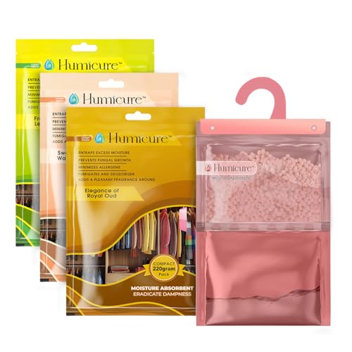 Humicure Moisture Absorber Dehumidifier | 500ml Absorption Capacity | Prevents Mold, Dampness & Odor in Wardrobe, Bathroom, Kitchen & Bedroom | 220g x 3 (Fragrance Combo) - Image 1