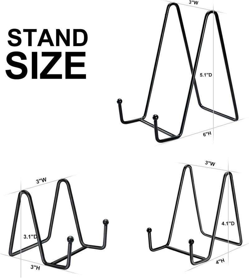 Kruodop 12 Pack Plate Stands for Display, 6 Inch 4 Inch 3 Inch Plate Holder Display Stand, 3 Size Metal Frame Holder Stands for Book, Pictures, Photo Easel, Tabletop Art - Image 2