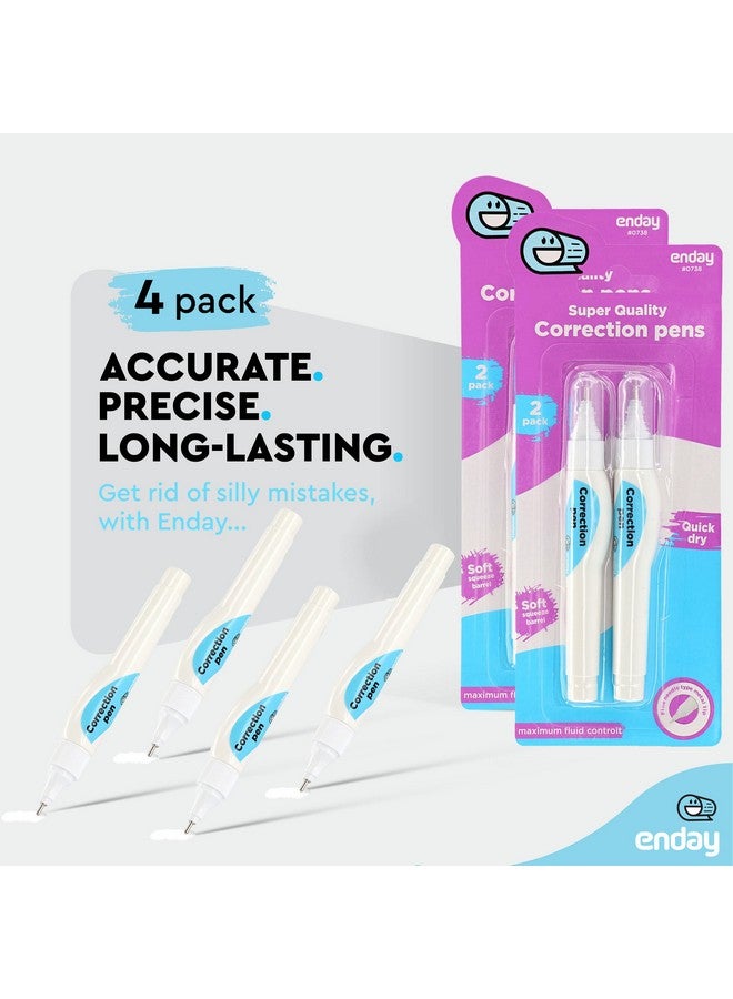 Emraw Correction Pen White Out Liquid Pen Multi-Purpose Whiteout With Metal Tip - For School, Office & Home 7 Ml Correction Fluid (Pack Of 4) - By Enday - Image 4