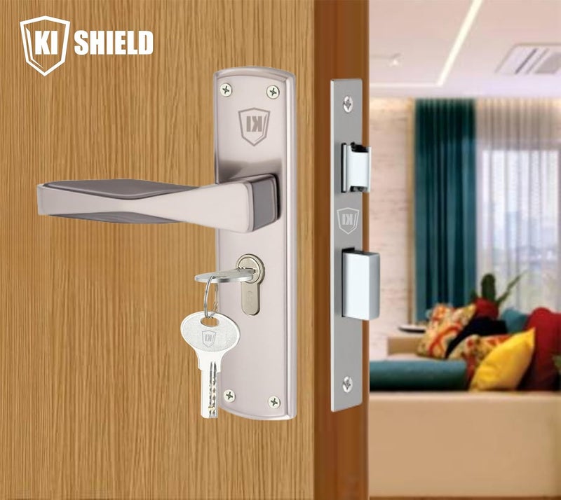KI SHIELD 1004 CY Black Silver Stainless Steel Handle Set | Heavy-Duty 6 Lever Cylindrical Mortise Door Lock Set | Safety Door Lock for Main Door, Bathroom, Bedroom, Living Room| (2 Years Warranty) - Image 3