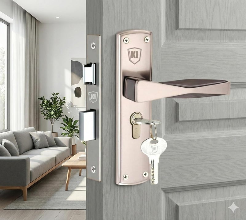 KI SHIELD 1004 CY Black Silver Stainless Steel Handle Set | Heavy-Duty 6 Lever Cylindrical Mortise Door Lock Set | Safety Door Lock for Main Door, Bathroom, Bedroom, Living Room| (2 Years Warranty) - Image 1